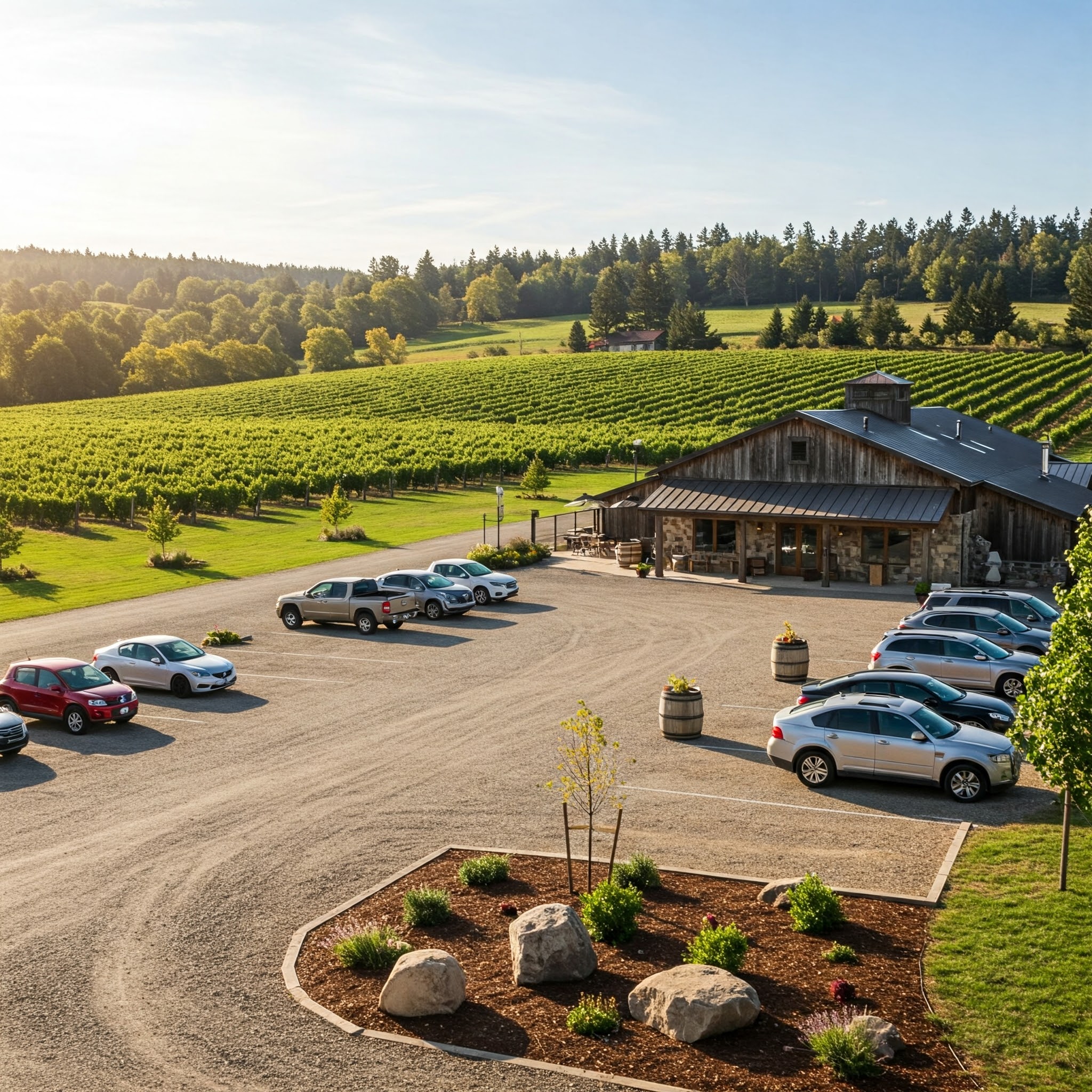 outdoor parking for a winery